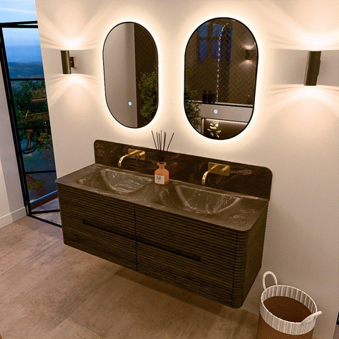 Mondiaz CIRO-DLUX Badkamermeubelset - 140x45x50cm - Solid surface wastafel Lava - 2 wasbak Dubbel - zonder kraangaten - 4 lades - Shadow SW1532483