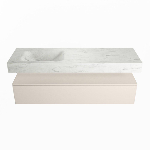 Mondiaz ALAN-DLUX Ensemble de meuble - 150cm - meuble Linen mat - 1 tiroir - Lavabo Cloud Opalo suspendu - vasque Gauche - 1 trou de robinet SW806597
