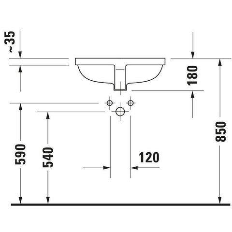 Duravit Starck 3 Wastafel - inbouw - 49x36.5x18cm - zonder kraangat - inclusief bevestiging - wit 0313904