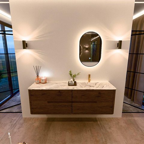 Mondiaz CIRO-DLUX Ensemble meuble de salle de bains - 160x45x50cm - Plan-vasque solid surface Glace - 1 lavabo à droite - 1 trou de robinet - 4 tiroirs - Dusk SW1532994