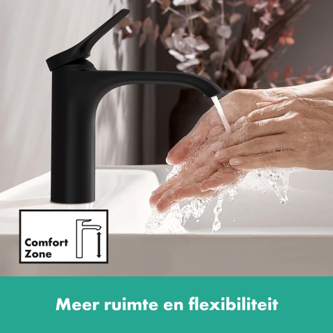 Hansgrohe Vivenis ééngreeps wastafelmengkraan 110 met pop-up trekwaste zwart mat SW642490