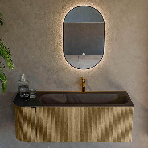 Mondiaz KURVE Ensemble de meuble de salle de bains - 125x46x40cm - 1 tiroir - 1 porte - lavabo solid surface - droit - 1 trou de robinet - Dusk SW1415119