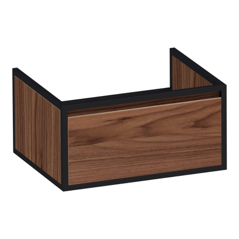 Ichoise badkamermeubelset met frame en zijkast walnoot. inclusief furiosa meubelwastafel wasbak links 1 kraangat finestone glanzend wit SHOWROOMMODEL OUTLETSTORE STORE34110