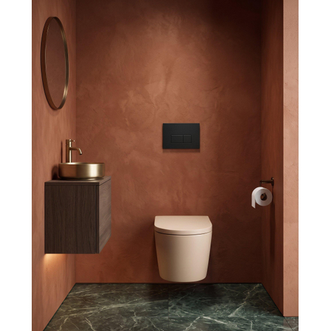 QeramiQ Dely Toiletset - 36.3x51.7cm - Geberit UP720 inbouwreservoir - rimless - diepspoel - 35mm zitting - softclose - kunststoffen bedieningsplaat mat zwart - rechthoekige knoppen - mat beige SW1427083