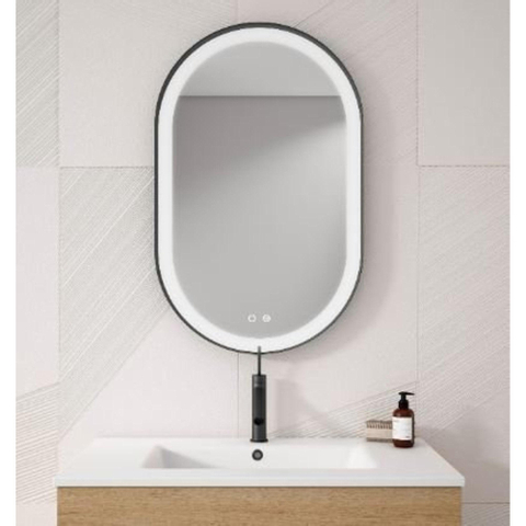 Saniclass Vygo Spiegel - 80cm - ovaal - 6mm - LED verlichting - spiegelverwarming - zwart - licht beschadigd-OUTLETSTORE STORE44671
