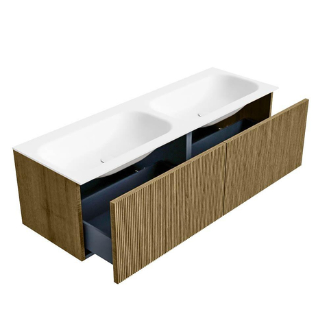 Mondiaz KURVE Badkamermeubelset - 140x46x40cm - 2 lade - wastafel solid surface - dubbel - 2 kraangaten - Dusk SW1414737