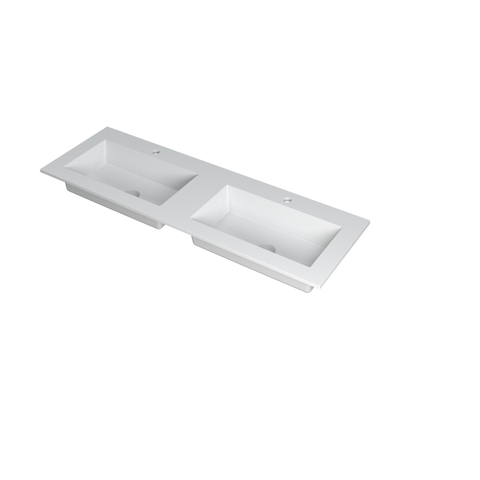 Ink Kraft wastafel - 140x45x1cm - 2 wasbakken - 2 kraangaten - polystone - mat wit SW439644