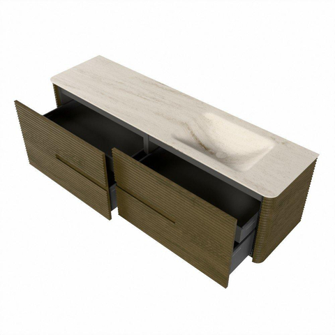 Mondiaz CIRO-DLUX Badkamermeubelset - 170x45x50cm - Solid surface wastafel Meli - 1 wasbak Rechts - zonder kraangaten - 4 lades - Dusk SW1533183
