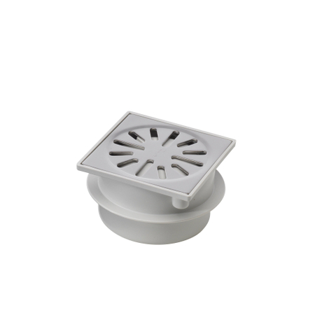 Aquaberg ABS vloerput met RVS rooster met onderuitloop Ø50mm niet verstelbaar 100x100mm met PPC reukafsluiter reukslot 37mm SW55381
