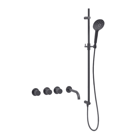 Fortifura Nebbio Badcombinatie-set - thermostaatkraan - glijstang - met geïntegreerde - wandaansluitbocht - metalen doucheslang - ronde handdouche - uitloop - geborsteld gunmetal (antraciet) SW1238057