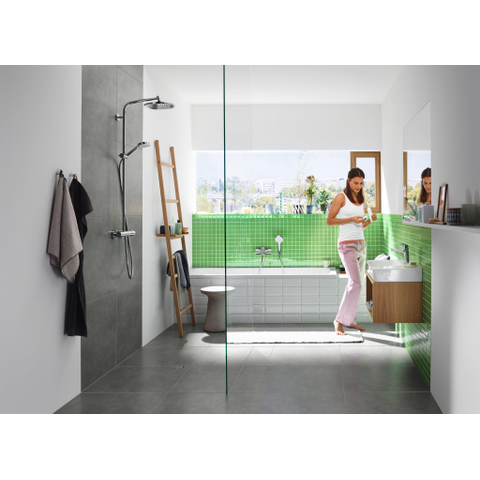 Hansgrohe Crometta s 240 - 1jet - showerpipe: - met Ecostat - 1001 CL douchekraan thermostatischHOH=15cm - met S - 24 - thermostaat - hoogglans chroom SW73210