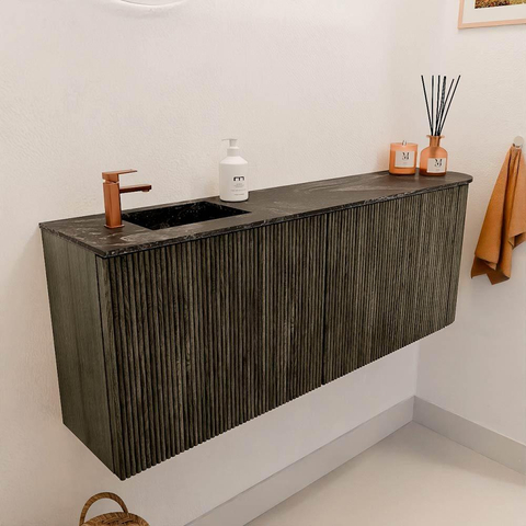 Mondiaz JOYA-DLUX 111.6cm toiletmeubel - ronding rechts kleur Shadow - Wastafel FAYE positie Links 1 kraangat kleur Lava. SW1422888