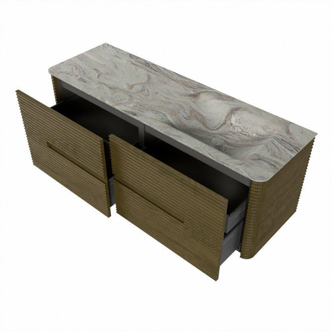 Mondiaz CIRO-DLUX Ensemble de meubles de salle de bains - 140x45x50cm - Plan vasque solid surface Glace - 1 vasque à droite - 1 trou de robinetterie - 4 tiroirs - Dusk SW1532980