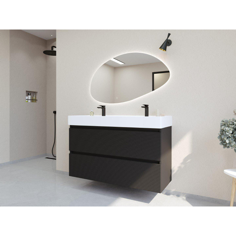 H&R Badmeubelen Infinity XXL 3D Badkamermeubelset - 120 cm - 1 keramische wasbak kube wit - 2 kraangaten - 2 lades - mat zwart SW863501