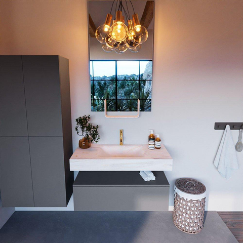 Mondiaz ALAN-DLUX Ensemble de meuble - 100cm - meuble - Plata mat - 1 tiroir - Lavabo Cloud Ostra suspendu - vasque Centre - 1 trou de robinet - Beige SW807771
