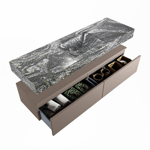 Mondiaz ALAN-DLUX Ensemble de meuble - 150cm - meuble Smoke mat - 2 tiroirs - Lavabo Cloud Lava suspendu - vasque Centre - 0 trous de robinet SW808139