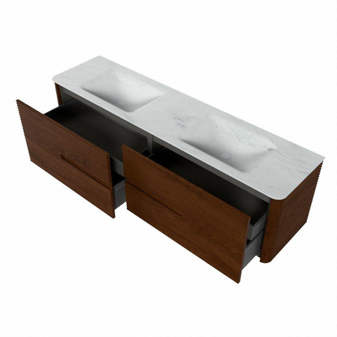 Mondiaz CIRO-DLUX Meuble de salle de bains - 180x45x50cm - Plan vasque Solid surface Opalo - 2 vasques Double - sans perçage pour robinet - 4 tiroirs - Ruby SW1531815