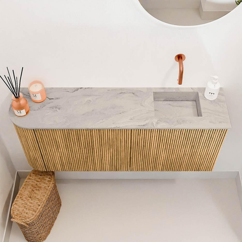 Mondiaz JOYA-DLUX Meuble de salle de bains 101,6cm - arrondi gauche couleur Chêne - Vasque FAYE position Droite Sans trou de robinet couleur Glace SW1422046