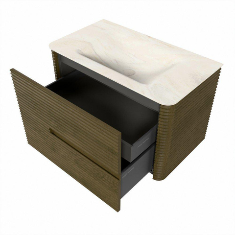 Mondiaz CIRO-DLUX Badkamermeubelset - 80x45x50cm - Solid surface wastafel Ostra - 1 wasbak Midden - 1 kraangat - 2 lades - Dusk SW1532904