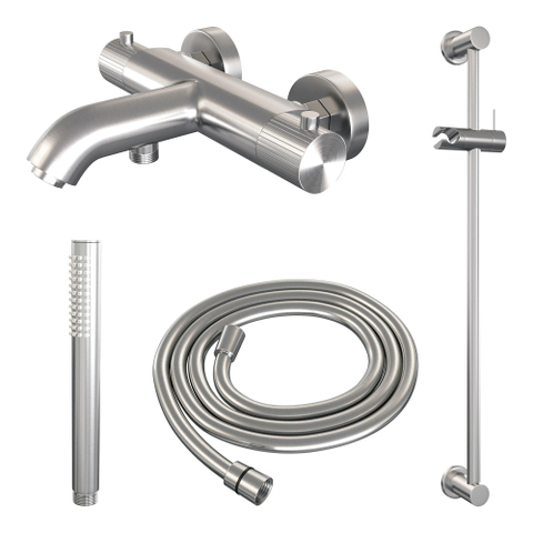 BRAUER Stripe Mitigeur thermostatique de douche - SET 01 - apparent - barre coulissante - douchette à main - flexible de douche - couleur inox brossé PVD SW1435038