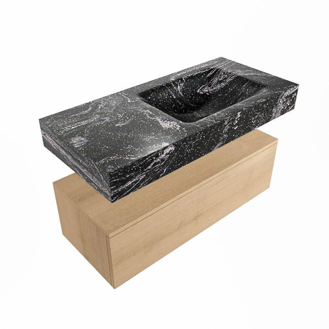 MONDIAZ ALAN - DLUX Ensemble meuble de salle de bains - 100cm - meuble bas - Chêne lavé - 1 tiroir - lavabo suspendu - vasque à droite - 0 trous de robinet - Lava SW809086
