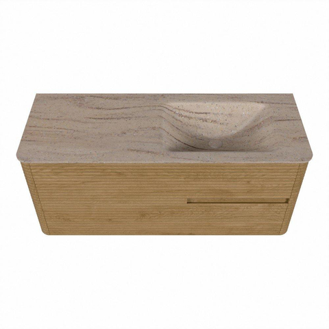Mondiaz CIRO-DLUX Meuble de salle de bains - 120x45x50cm - Plan vasque Solid surface Saba - 1 bassin à droite - sans trous de robinetterie - 2 tiroirs - Chêne SW1531174