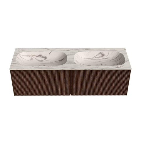 MONDIAZ KURVE-DLUX 140cm badmeubel kleur Walnut met 2 lades en 0 deuren. Wastafel STOR SMALL Dubbel zonder kraangat Nata. SW1432237