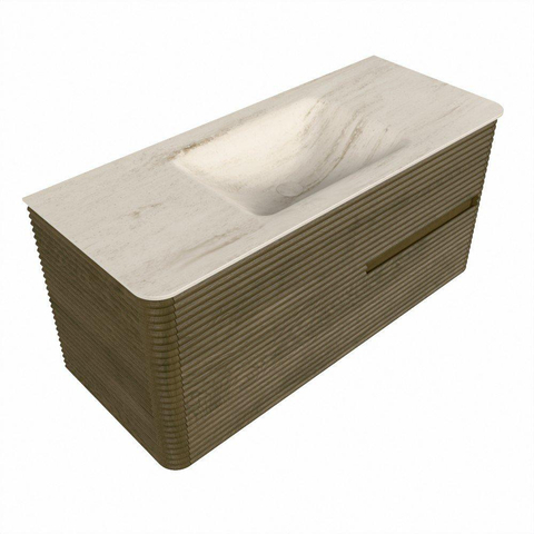 Mondiaz CIRO-DLUX Ensemble de meubles de salle de bains - 110x45x50cm - Plan-vasque Solid surface Meli - 1 vasque au milieu - 1 trou de robinetterie - 2 tiroirs - Dusk SW1533142
