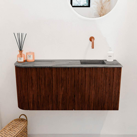 Mondiaz JOYA-DLUX 91.6cm toiletmeubel - ronding links kleur Ruby - Wastafel FAYE positie Rechts Zonder kraangat kleur Sombra. SW1425694