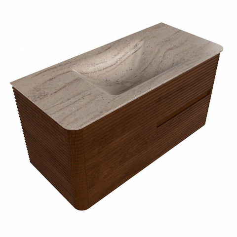Mondiaz CIRO-DLUX Badkamermeubelset - 100x45x50cm - Solid surface wastafel Saba - 1 wasbak Midden - zonder kraangaten - 2 lades - Ruby SW1532140