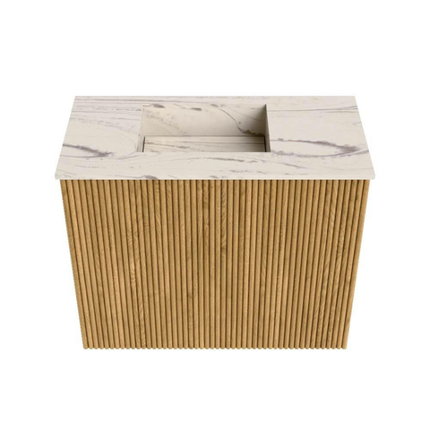 Mondiaz JOYA-DLUX 50cm toiletmeubel - kleur Oak - Wastafel FAYE positie Links Zonder kraangat kleur Nata. SW1424008