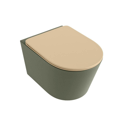 Mondiaz LAVIE hangtoilet – spoelrandloos – 36 x 53 cm – met softclose zitting – Army (groen), zitting Sand (beige) SW1208766