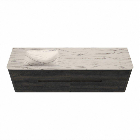 Mondiaz CIRO-DLUX Meuble de salle de bains - 170x45x50cm - Plan vasque solid surface Nata - 1 lavabo à gauche - 1 trou de robinet - 4 tiroirs - Shadow SW1532682
