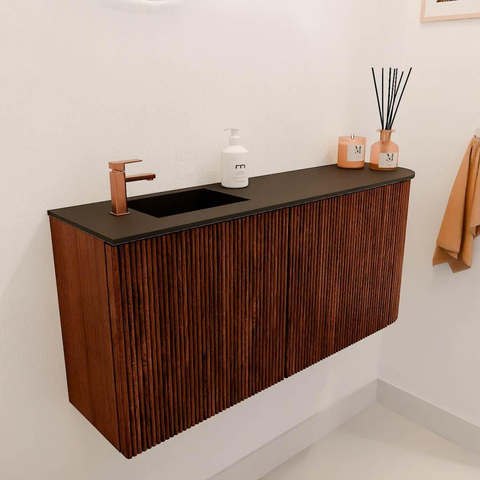 Mondiaz JOYA 91.6cm toiletmeubel - ronding rechts kleur Ruby - Wastafel FAYE positie Links 1 kraangat kleur Urban. SW1421897