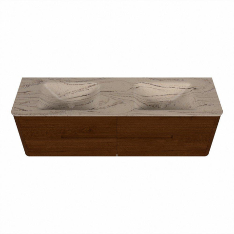 Mondiaz CIRO-DLUX Meuble de salle de bains - 160x45x50cm - Plan vasque solid surface Arena - 2 vasques Double - 2 trous de robinet - 4 tiroirs - Ruby SW1531724