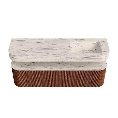 MONDIAZ THOR-DLUX 160cm meuble de salle de bains arrondi gauche + droite couleur Ruby avec 1 tiroir et 2 portes. Vasque suspendue CLOUD Droite 1 trou de robinet couleur Nata. SW1465299