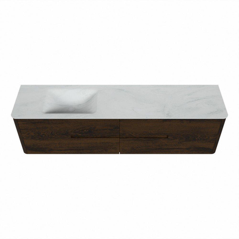Mondiaz CIRO-DLUX Badkamermeubelset - 190x45x50cm - Solid surface wastafel Opalo - 1 wasbak Links - 1 kraangat - 4 lades - Walnut SW1530364