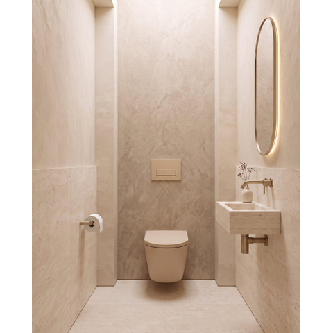 QeramiQ Dely Toiletset - 36.3x51.7cm - diepspoel - rimless - Geberit UP320 inbouwreservoir - softclose toilet zitting - 35mm - bedieningsplaat beige - rechthoekige knoppen - mat beige SW1236501