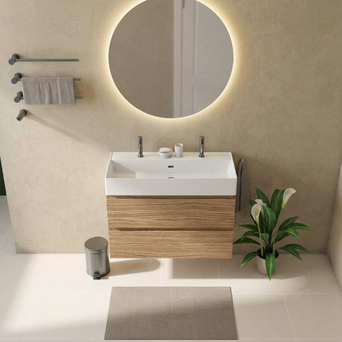 Saniclass Holz Pure Badkamermeubelset - 100x45x72cm - Legend keramische wastafel mat wit - 1 wasbak - 2 kraangaten - 2 lades - mat eiken natural (hout) SW1580160