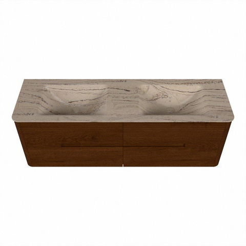 Mondiaz CIRO-DLUX Ensemble de meubles de salle de bains - 150x45x50cm - Plan vasque Solid surface Arena - 2 vasques Double - sans trous de robinetterie - 4 tiroirs - Ruby SW1531727
