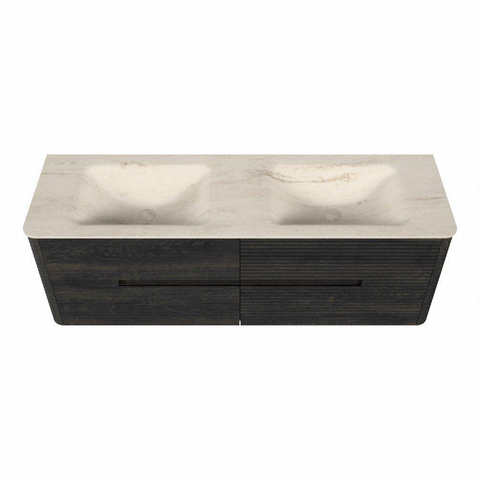 Mondiaz CIRO-DLUX Ensemble de meubles de salle de bains - 150x45x50cm - Plan vasque Solid surface Meli - 2 vasques Double - 2 trous de robinetterie - 4 tiroirs - Shadow SW1532531