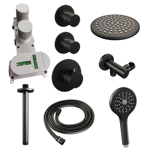 BRAUER Black Edition inbouw regendoucheset – Ø20 cm hoofddouche – 20 cm plafondbuis – ronde handdouche – vaste douchehouder SW486507