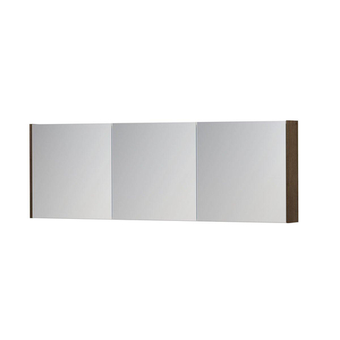 INK SPK1 Spiegelkast - 180x14x60cm - 3 deuren - dubbelzijdige Spiegel - schakelaar en stopcontact - MDF Fineer Chocolate SW493957