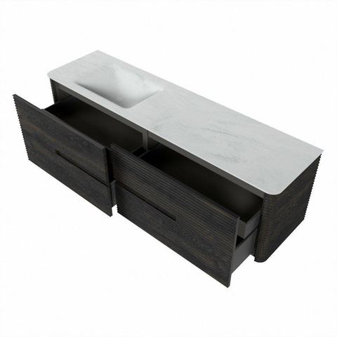 Mondiaz CIRO-DLUX Badkamermeubelset - 170x45x50cm - Solid surface wastafel Opalo - 1 wasbak Links - 1 kraangat - 4 lades - Shadow SW1532424