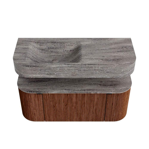 MONDIAZ THOR-DLUX 110cm meuble de salle de bains arrondi gauche + droite couleur Ruby avec 1 tiroir et 2 portes. Vasque suspendue CLOUD Gauche 1 trou de robinet couleur Oza. SW1463010