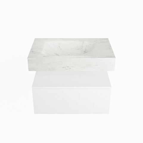 Mondiaz ALAN-DLUX Ensemble de meuble - 70cm - meuble Talc mat - 1 tiroir - Lavabo Cloud Opalo suspendu - vasque Centre - 1 trou de robinet SW806345