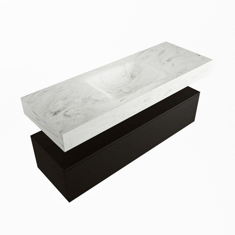 Mondiaz ALAN-DLUX Ensemble de meuble - 130cm - meuble Urban mat - 1 tiroir - Lavabo Cloud Opalo suspendu - vasque Centre - 0 trous de robinet SW806149