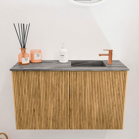 Mondiaz JOYA-DLUX 70cm toiletmeubel - kleur Oak - Wastafel FAYE positie Rechts 1 kraangat kleur Sombra. SW1424230