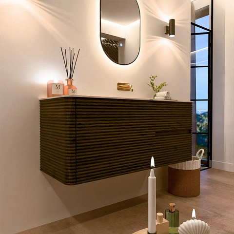 Mondiaz CIRO-DLUX Meuble de salle de bains - 120x45x50cm - plan-vasque Solid surface Nata - 1 vasque à droite - sans trous de robinetterie - 2 tiroirs - Shadow SW1532587