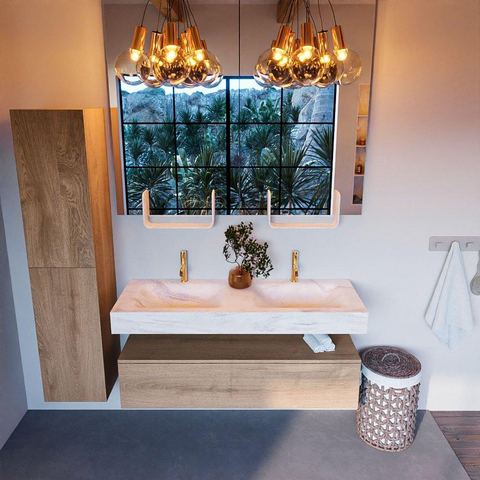 MONDIAZ ALAN - DLUX Badkamermeubelset - 130cm - onderkast - Washed Oak - 1 lade - vrijhangende wastafel - 2 wasbakken - 2 kraangaten - Ostra SW809230